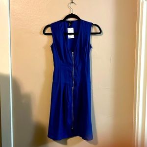 NWT H&M Royal Blue Sleeveless Front Zipper Pleat Cinch Waist Dress 2